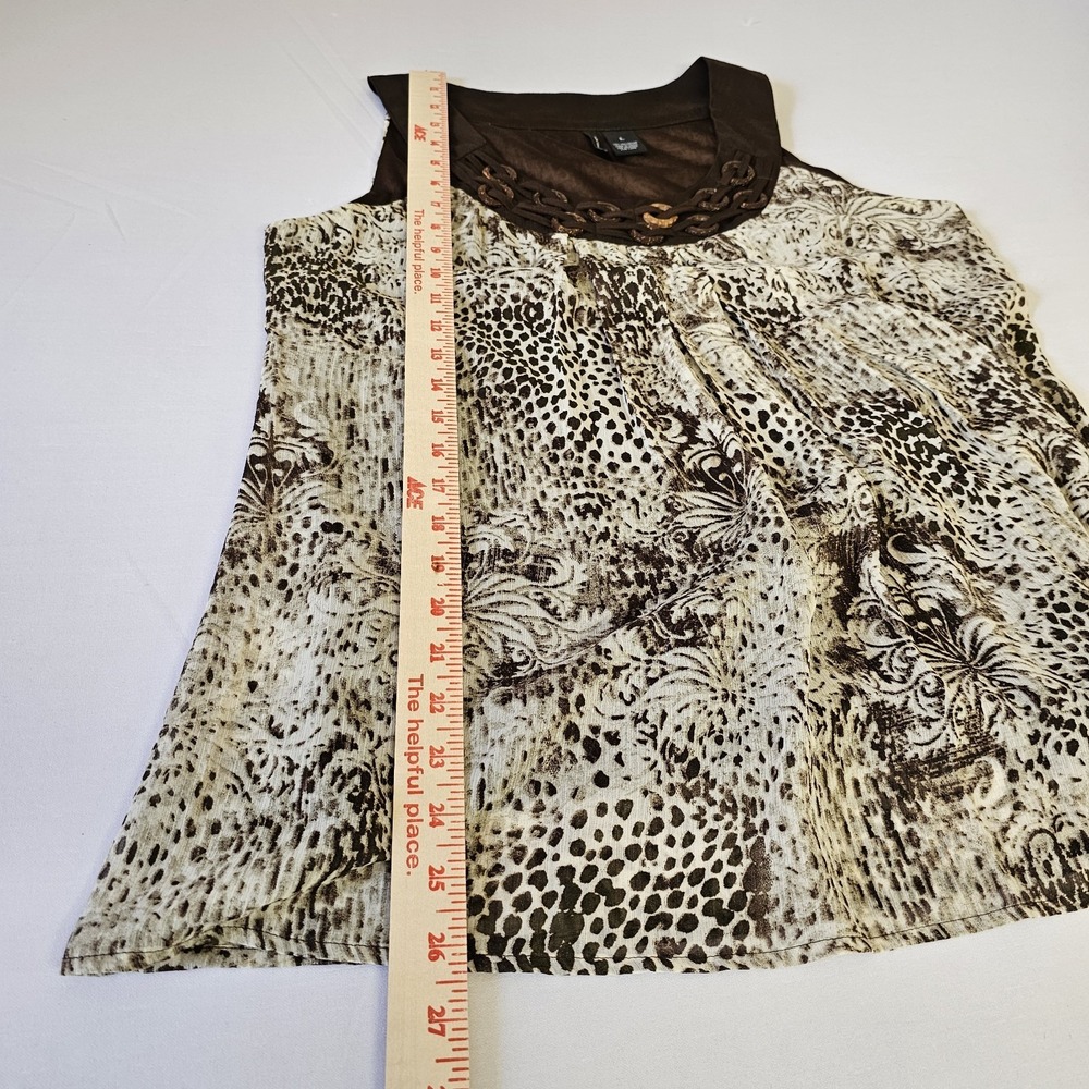New Directions Women Large Brown & Cream Pleated Sleeveless Tank Blouse Lined - Picture 7 of 7